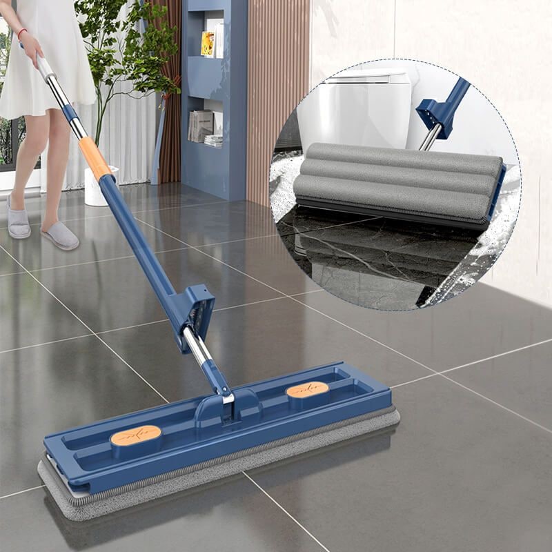 Flat Mop Microfiber Rotating Head Collapsible Bucket Stainless Steel Wringing Scraper - Image 7