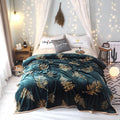 Fleece Throw Blanket with Faux Fur Soft Plush Botanical Leaf Print and Flannel Finish - Image 5