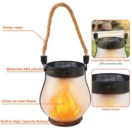 Flickering Flame Solar Light Lantern with Rope Handle for Outdoor Hanging - Image 10