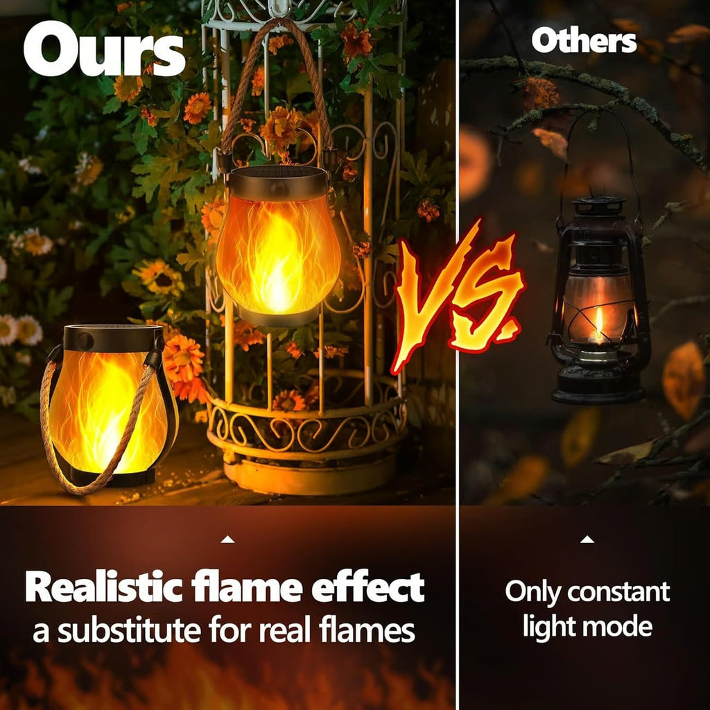 Flickering Flame Solar Light Lantern with Rope Handle for Outdoor Hanging - Image 4