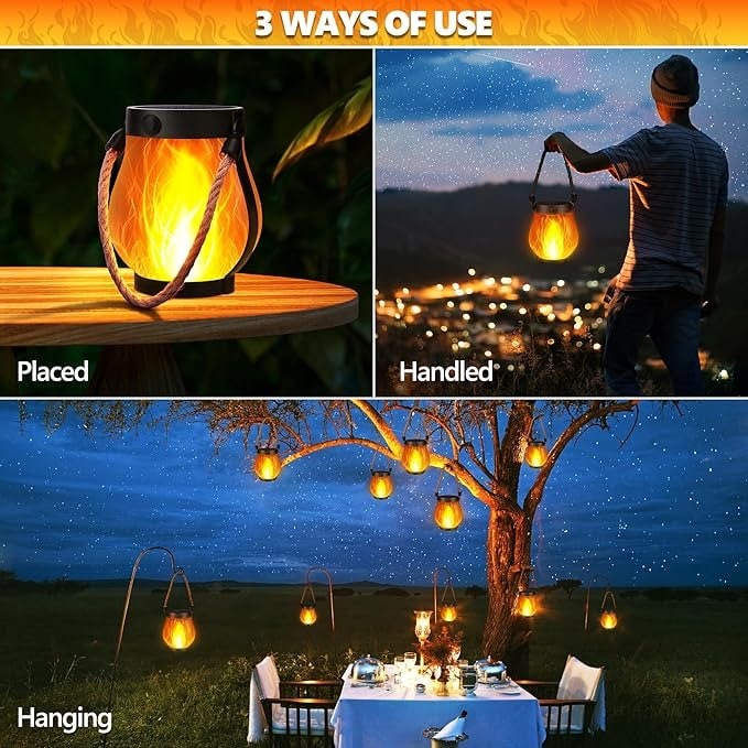 Flickering Flame Solar Light Lantern with Rope Handle for Outdoor Hanging - Image 5