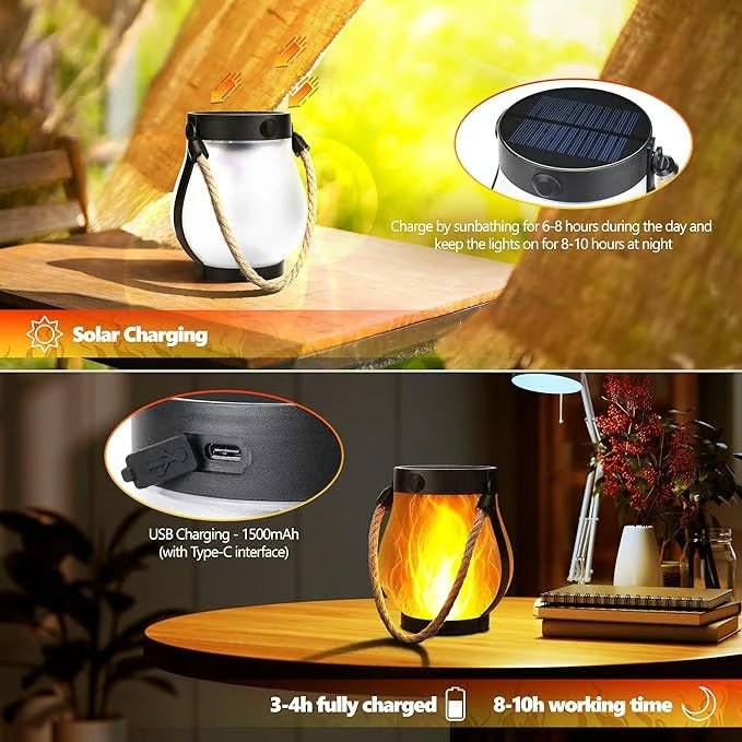 Flickering Flame Solar Light Lantern with Rope Handle for Outdoor Hanging - Image 6