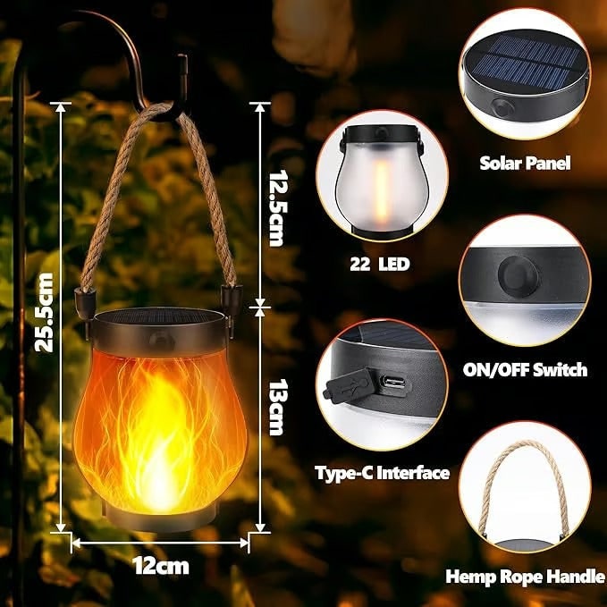 Flickering Flame Solar Light Lantern with Rope Handle for Outdoor Hanging - Image 7