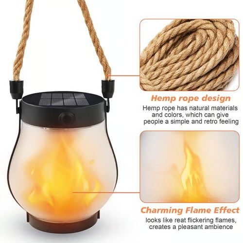 Flickering Flame Solar Light Lantern with Rope Handle for Outdoor Hanging - Image 9
