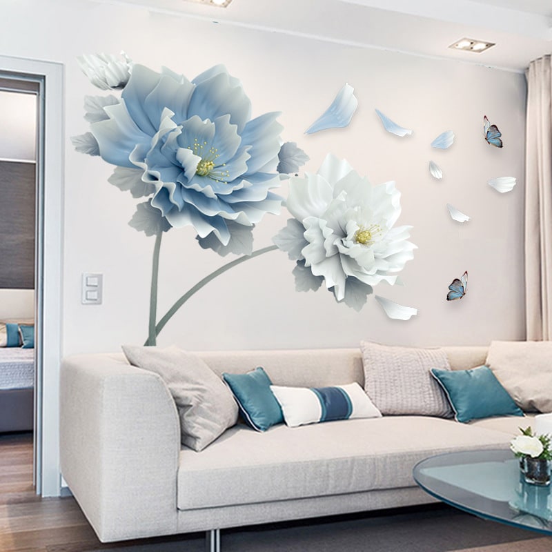Floral Wall Decal with Custom Flower Stickers Removable Peel and Stick with Butterflies and Petals - Image 1
