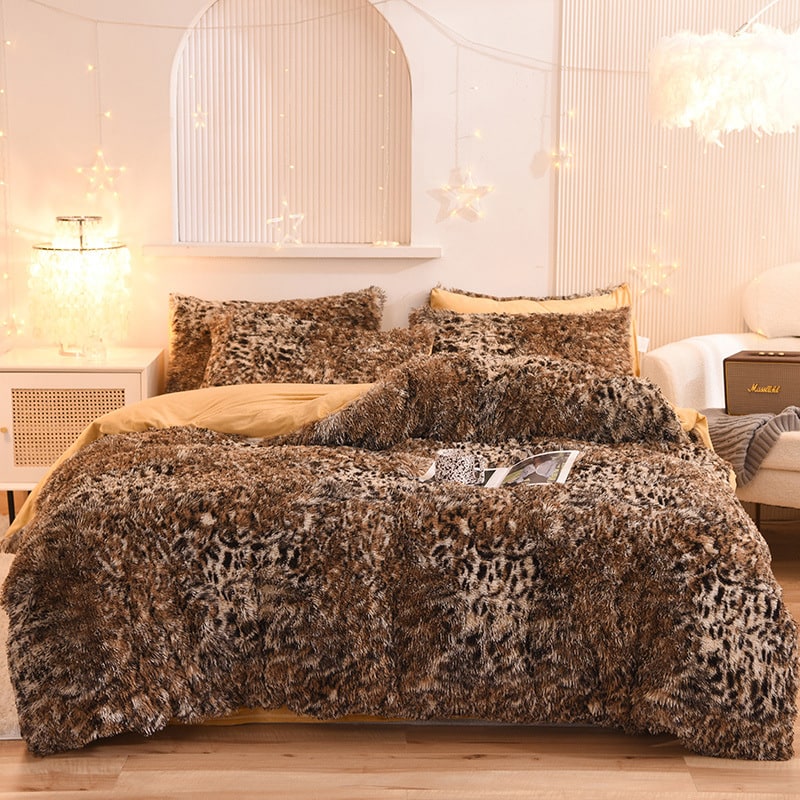 Fluffy Faux Fur Duvet Cover Set for King Queen Size with Shaggy Plush Bedding and Pillowcase - Image 1