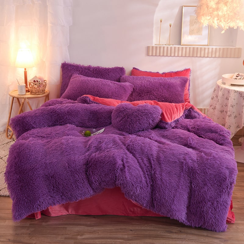Fluffy Faux Fur Duvet Cover Set for King Queen Size with Shaggy Plush Bedding and Pillowcase - Image 12