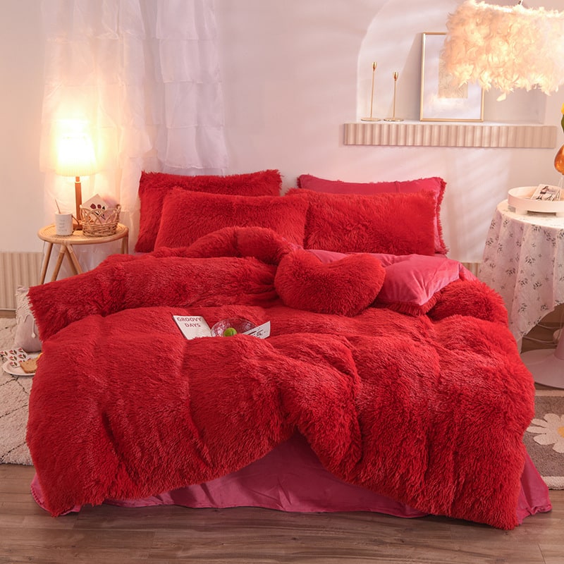 Fluffy Faux Fur Duvet Cover Set for King Queen Size with Shaggy Plush Bedding and Pillowcase - Image 13