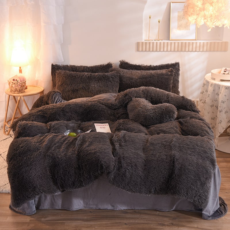 Fluffy Faux Fur Duvet Cover Set for King Queen Size with Shaggy Plush Bedding and Pillowcase - Image 14