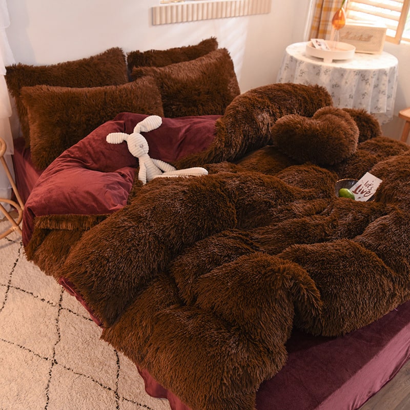 Fluffy Faux Fur Duvet Cover Set for King Queen Size with Shaggy Plush Bedding and Pillowcase - Image 3