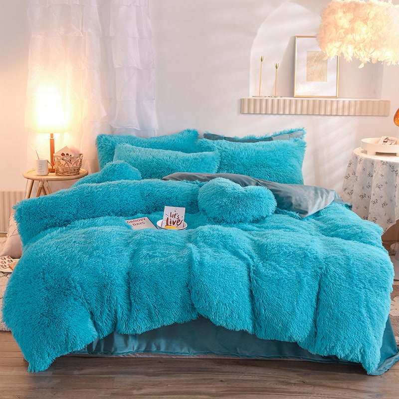Fluffy Faux Fur Duvet Cover Set for King Queen Size with Shaggy Plush Bedding and Pillowcase - Image 5