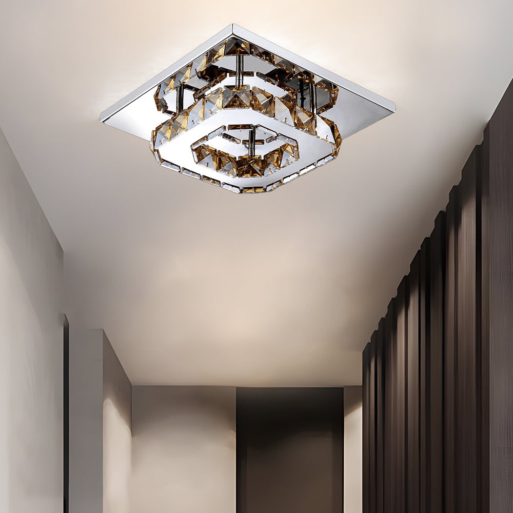 Flush Mount Ceiling Light with Faceted Crystal Blocks and Integrated LED - Image 1