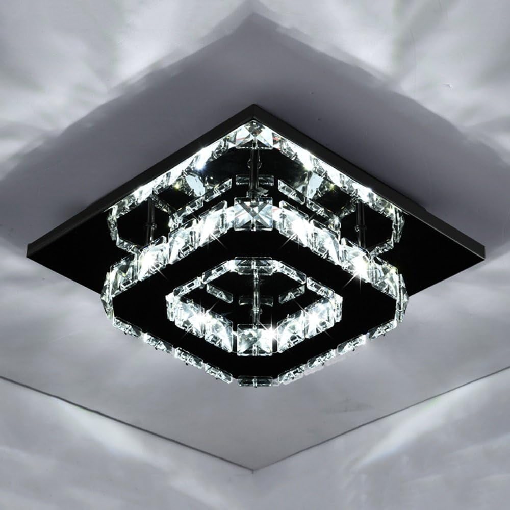Flush Mount Ceiling Light with Faceted Crystal Blocks and Integrated LED - Image 11