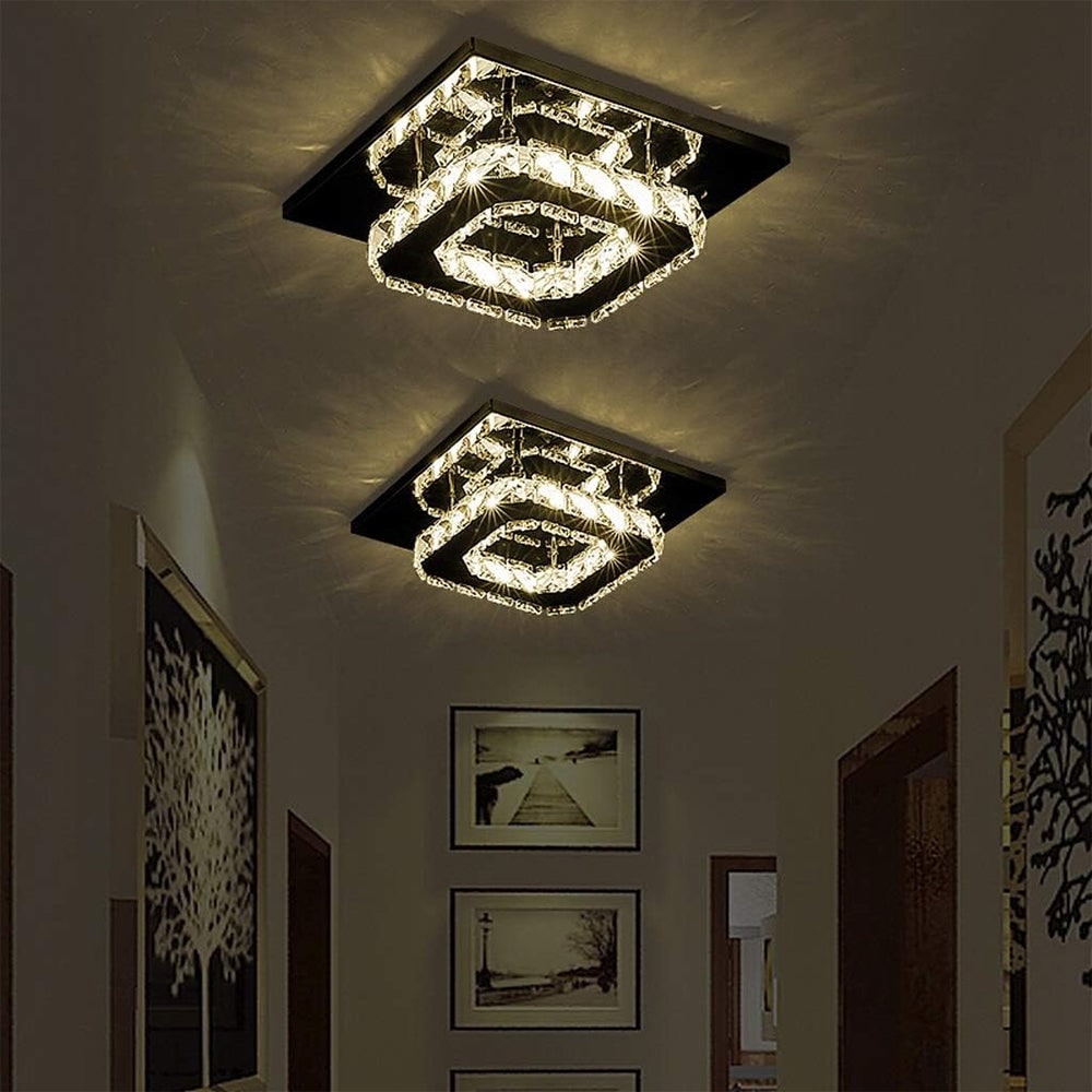 Flush Mount Ceiling Light with Faceted Crystal Blocks and Integrated LED - Image 12