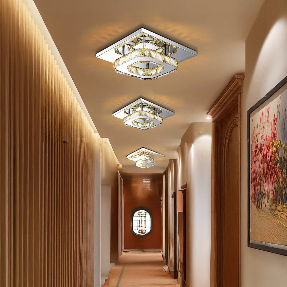 Flush Mount Ceiling Light with Faceted Crystal Blocks and Integrated LED - Image 15