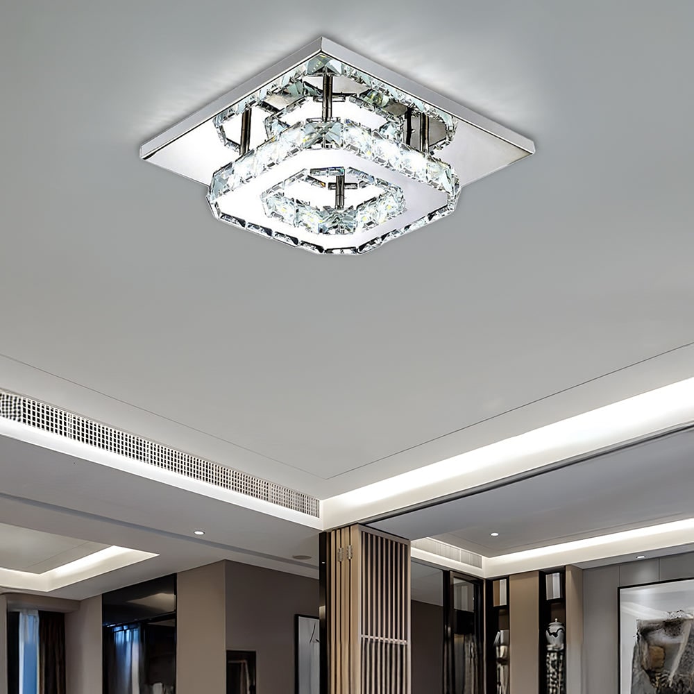 Flush Mount Ceiling Light with Faceted Crystal Blocks and Integrated LED - Image 16