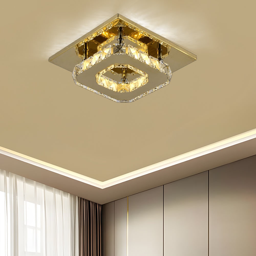 Flush Mount Ceiling Light with Faceted Crystal Blocks and Integrated LED - Image 17