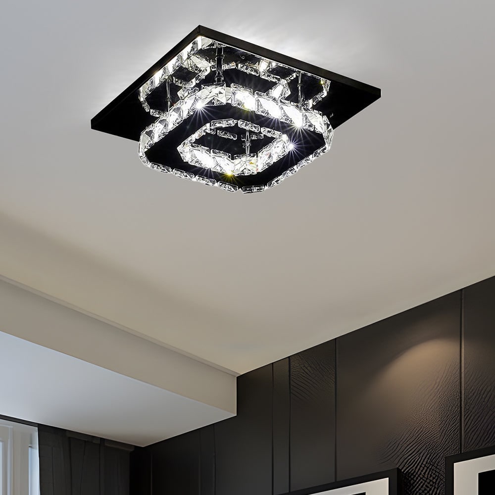 Flush Mount Ceiling Light with Faceted Crystal Blocks and Integrated LED - Image 18