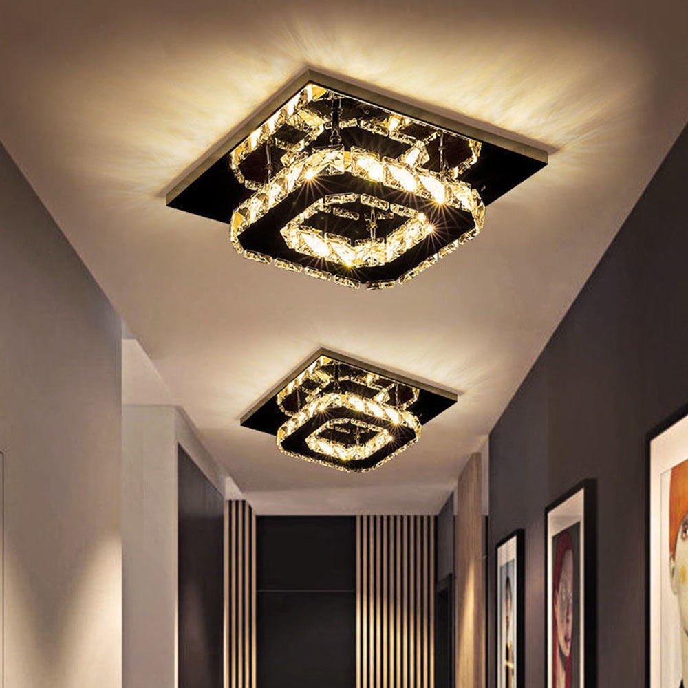 Flush Mount Ceiling Light with Faceted Crystal Blocks and Integrated LED - Image 19