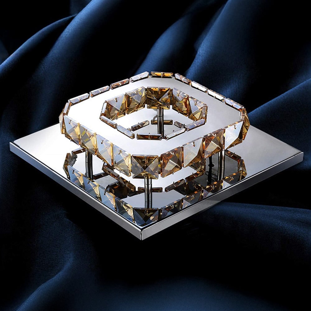 Flush Mount Ceiling Light with Faceted Crystal Blocks and Integrated LED - Image 2