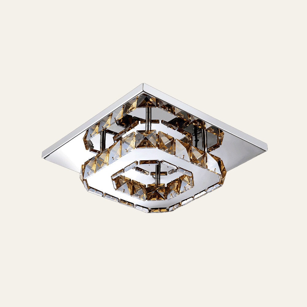 Flush Mount Ceiling Light with Faceted Crystal Blocks and Integrated LED - Image 4
