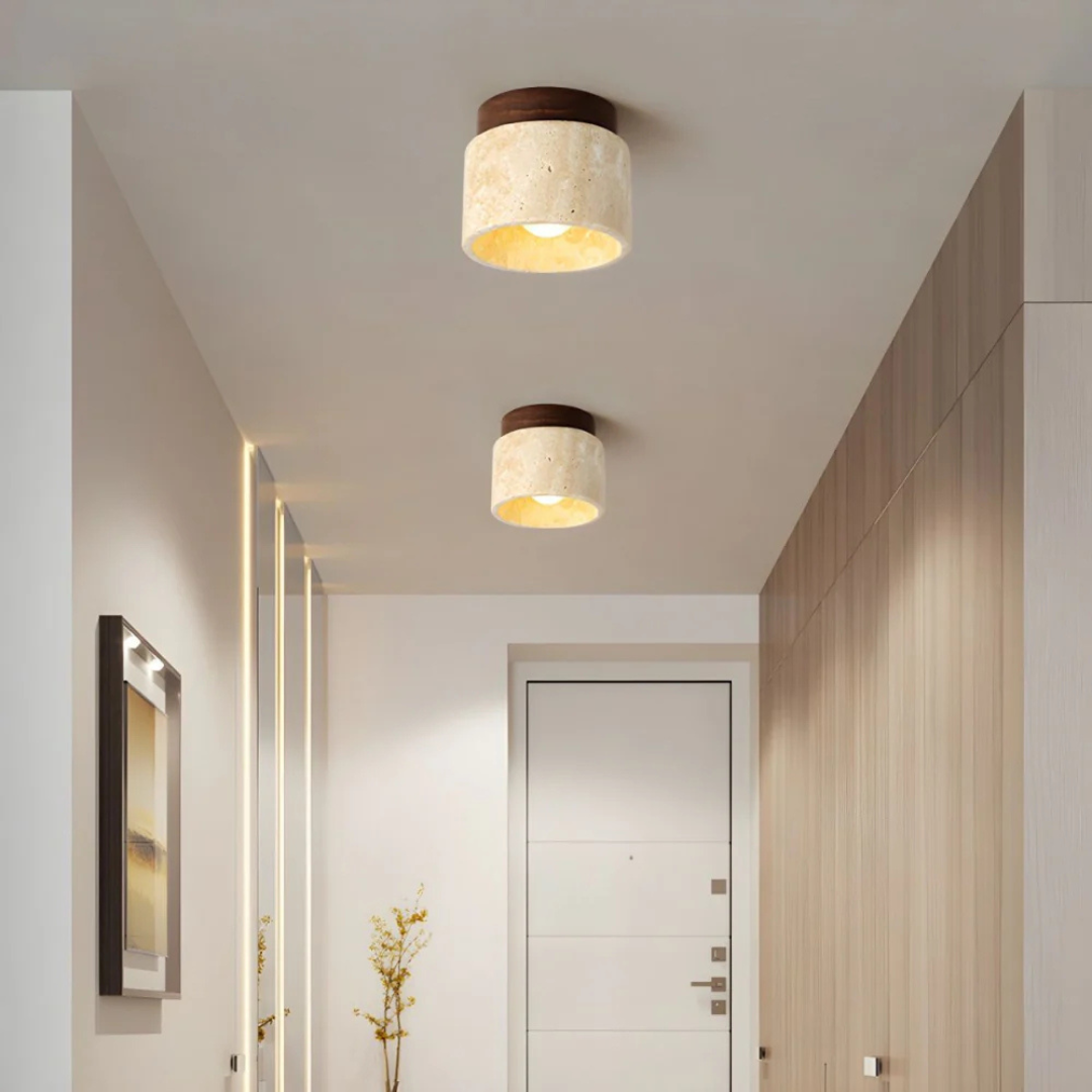 Flush Mount LED Light Fixtures for Hallway Bedroom Ceiling with Travertine Stone - Image 1