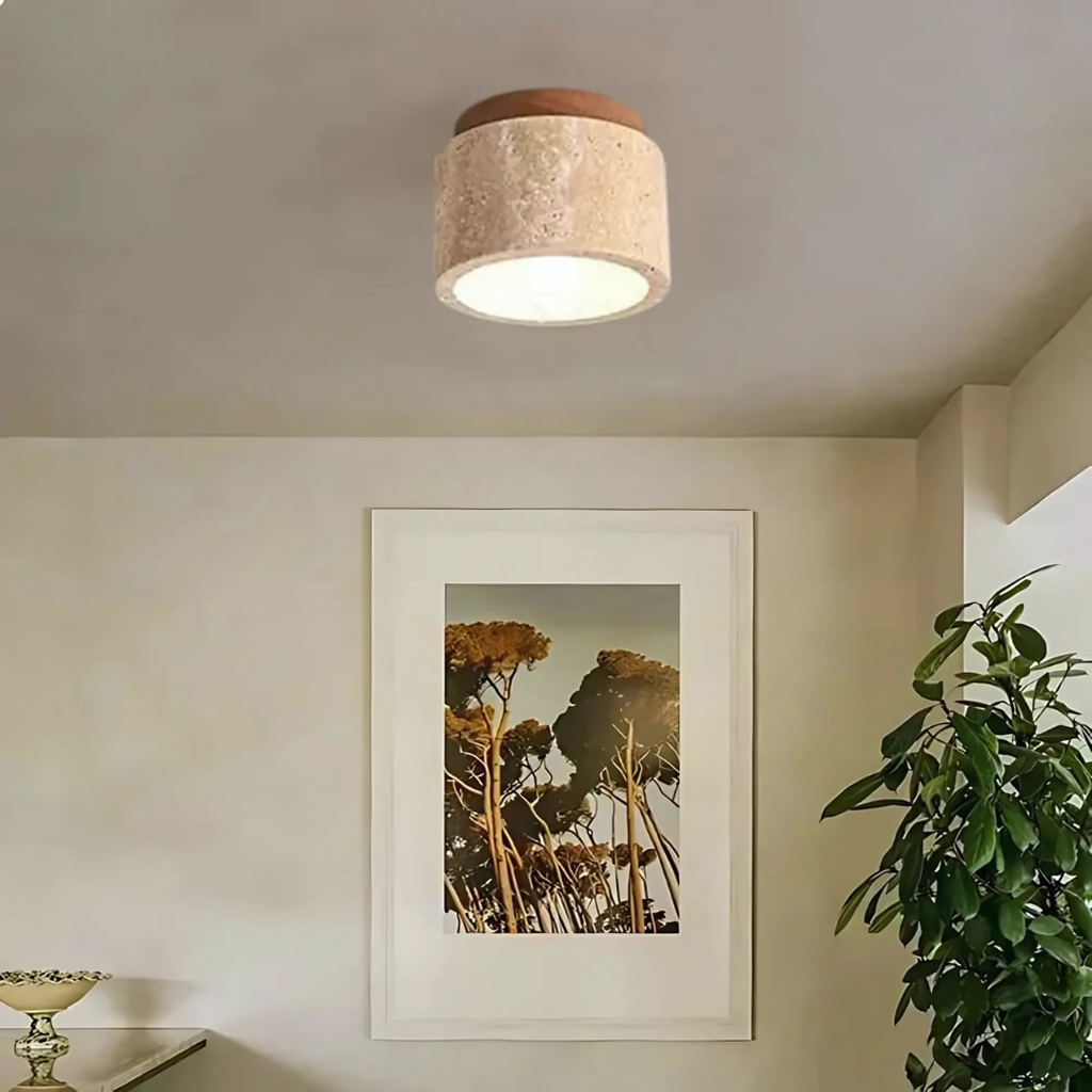 Flush Mount LED Light Fixtures for Hallway Bedroom Ceiling with Travertine Stone - Image 2
