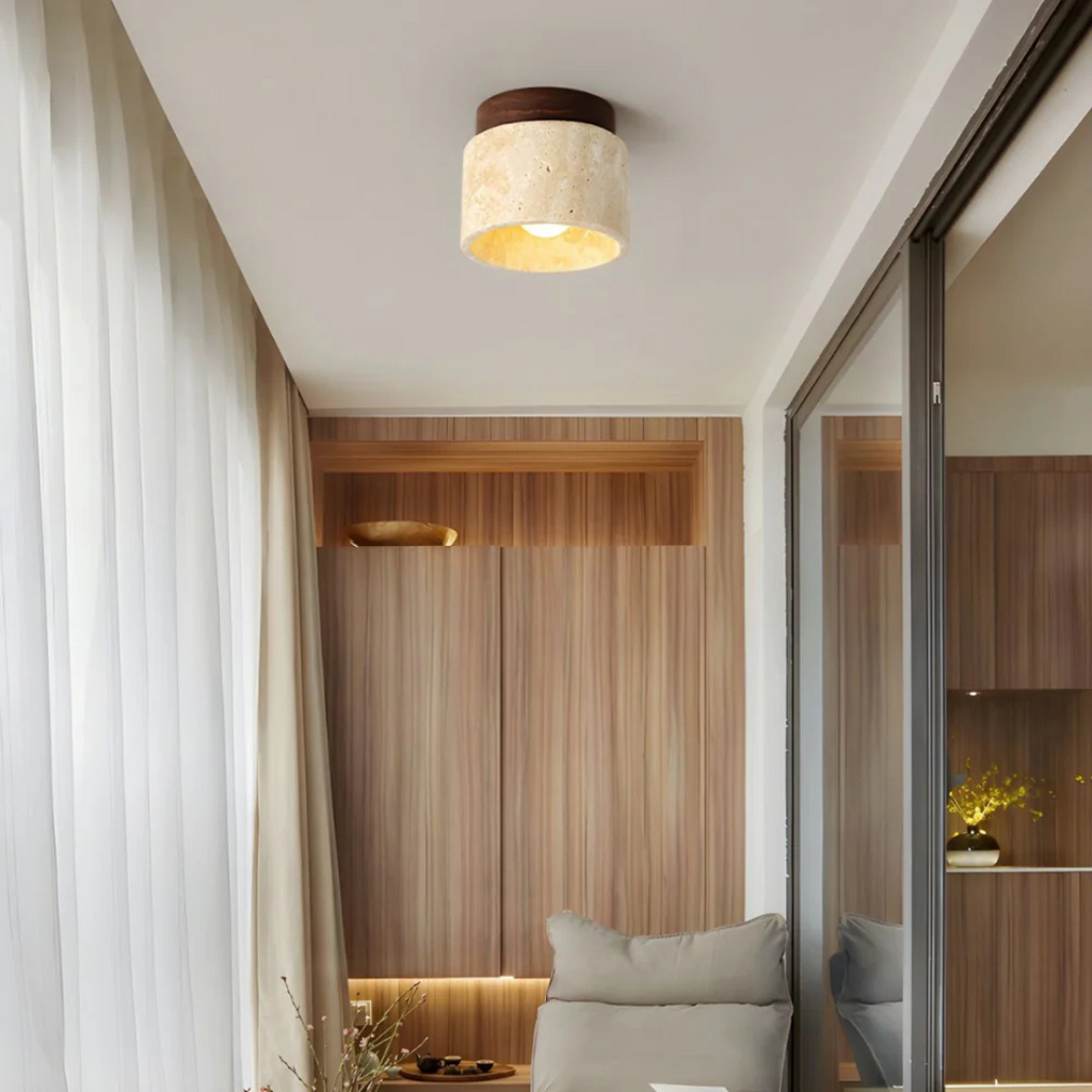 Flush Mount LED Light Fixtures for Hallway Bedroom Ceiling with Travertine Stone - Image 3