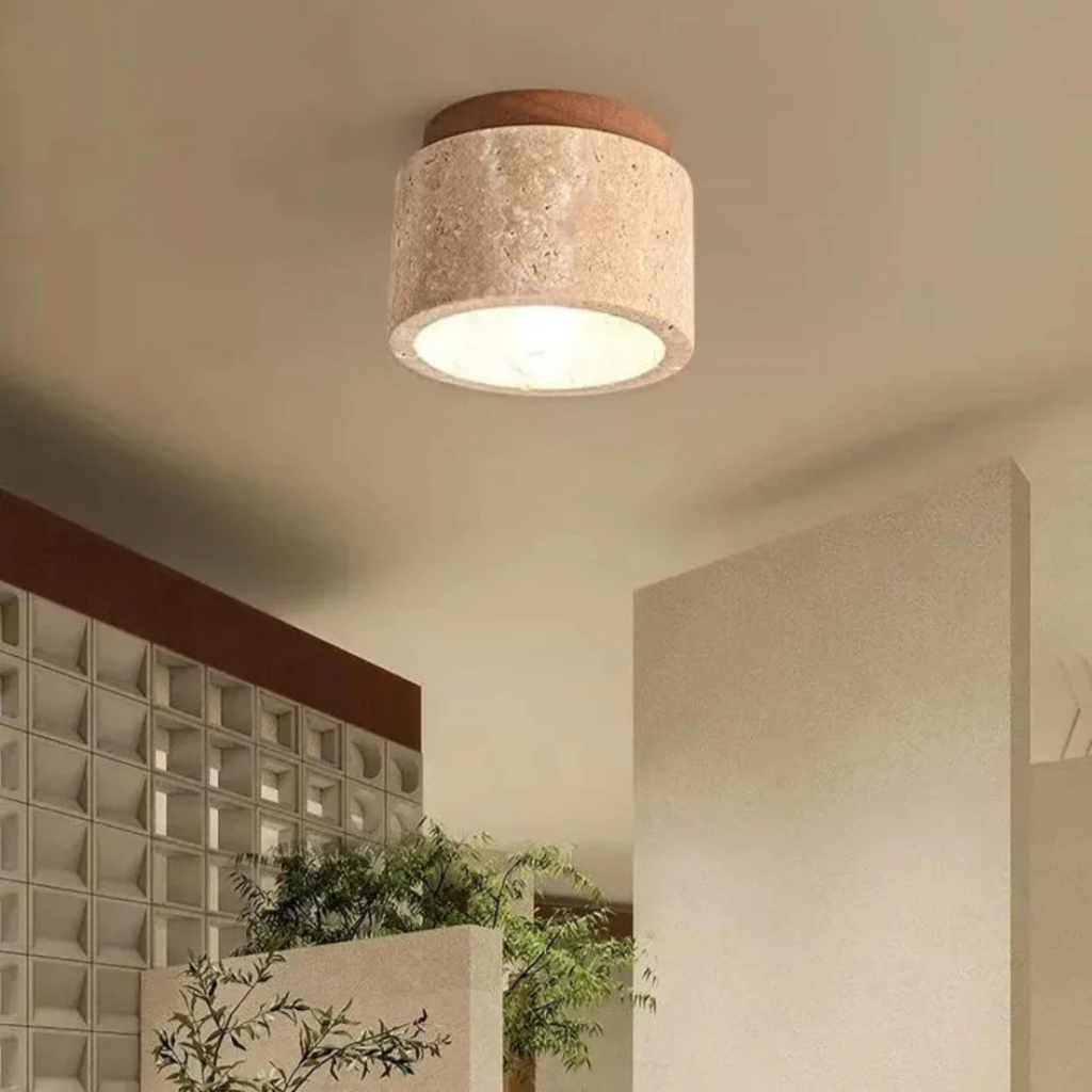 Flush Mount LED Light Fixtures for Hallway Bedroom Ceiling with Travertine Stone - Image 4