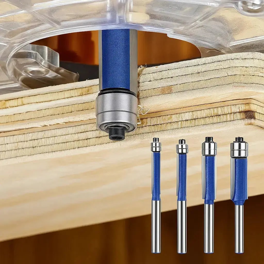 Flush Trim Router Bits Set with Top Bearing Double Carbide Blades for Wood Tool - Image 1