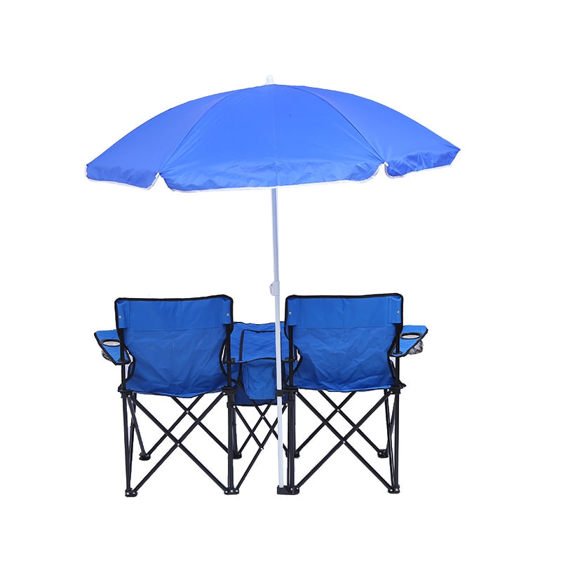 Foldable Double Collapsible Camping Chair with Cooler Console and Umbrella Rocking - Image 4