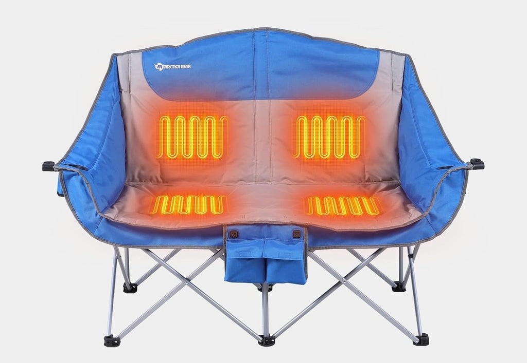 Foldable Double Collapsible Camping Chair with Heated Battery Pack and Cup Holder - Image 1