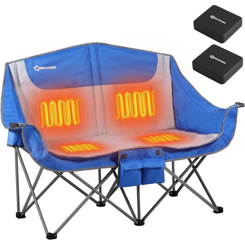Foldable Double Collapsible Camping Chair with Heated Battery Pack and Cup Holder - Image 3