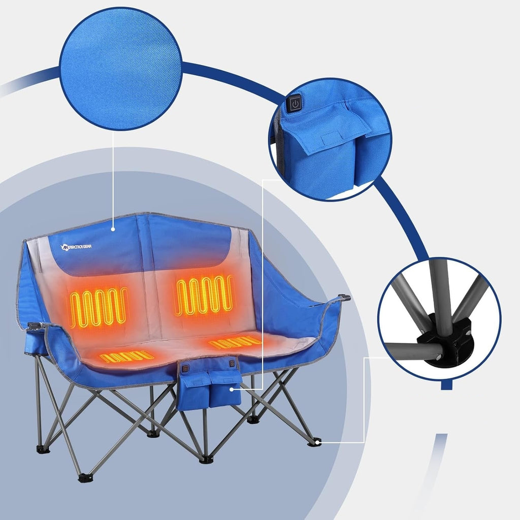 Foldable Double Collapsible Camping Chair with Heated Battery Pack and Cup Holder - Image 4