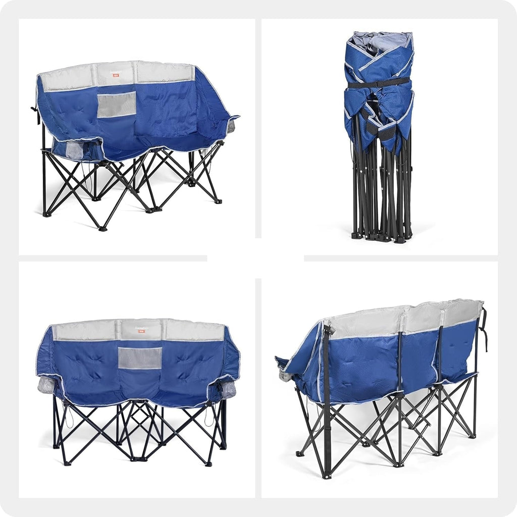 Foldable Double Collapsible Camping Chair with Heated Battery Pack and Cup Holder - Image 5