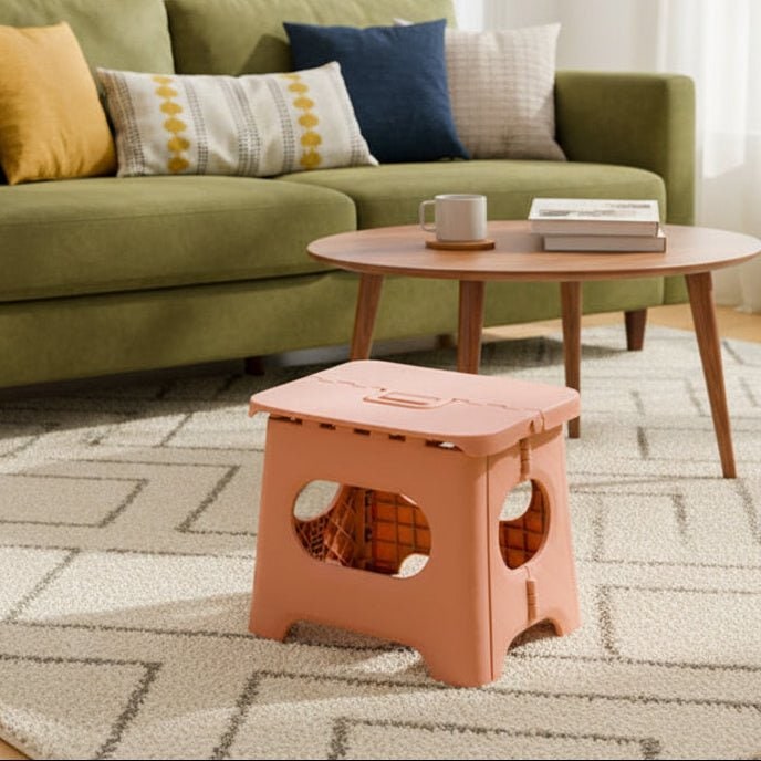 Folding Step Stool with Handle Portable Plastic Design for Kitchen and Bathroom - Image 1