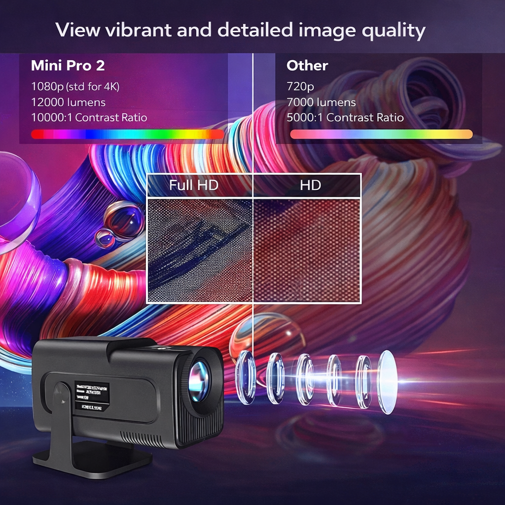 Full HD Mini Projector Wireless Portable Rotating Stand Remote Control Tabletop Smart - Image 4