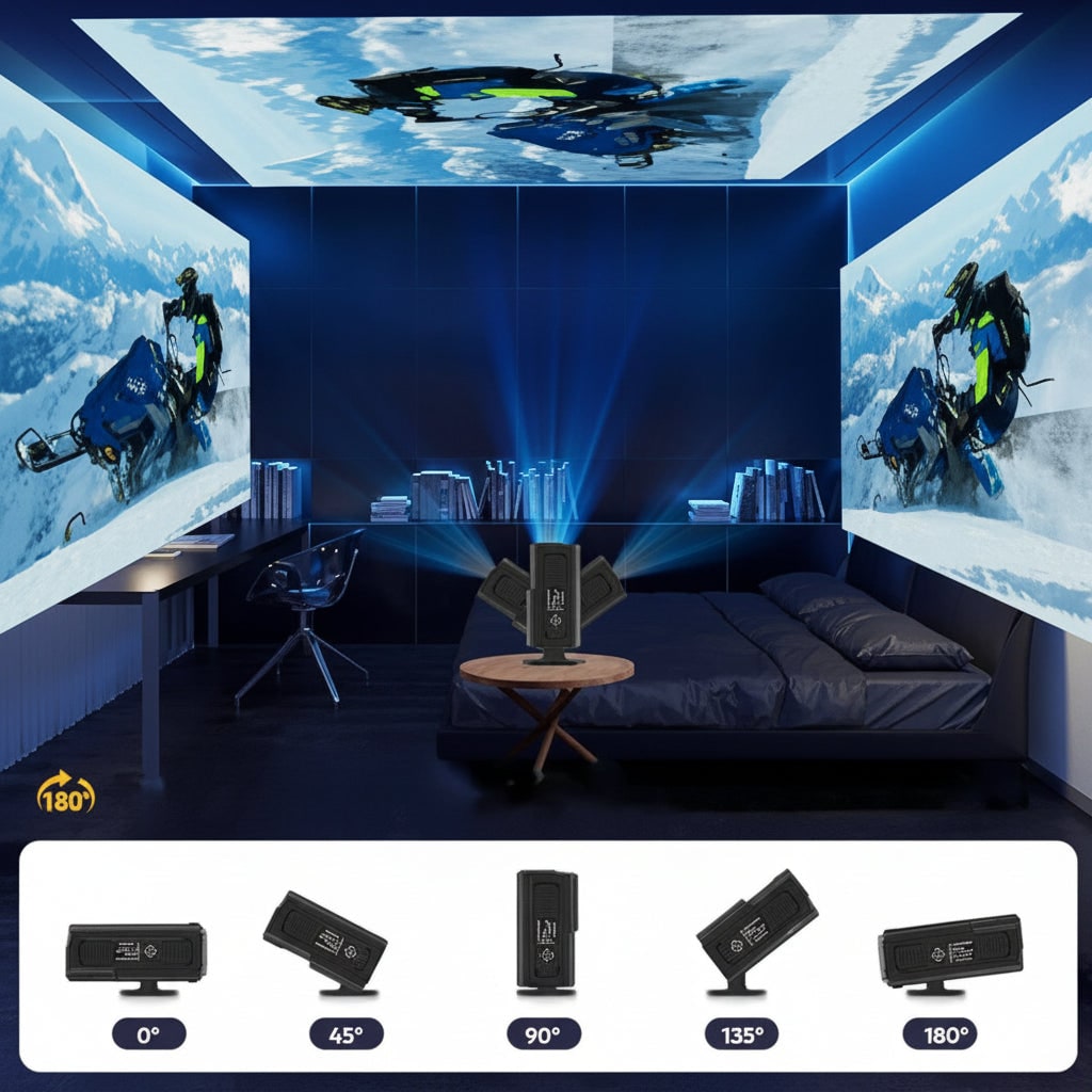 Full HD Mini Projector Wireless Portable Rotating Stand Remote Control Tabletop Smart - Image 6