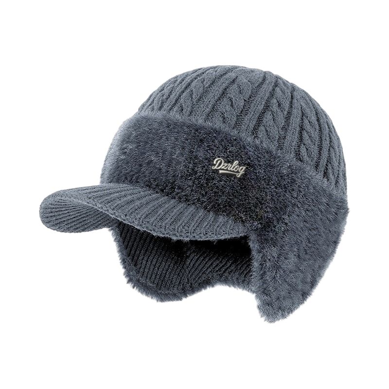 Fur Trapper Hat Winter Ear Flap with Cable Knit and Faux Trim - Image 1
