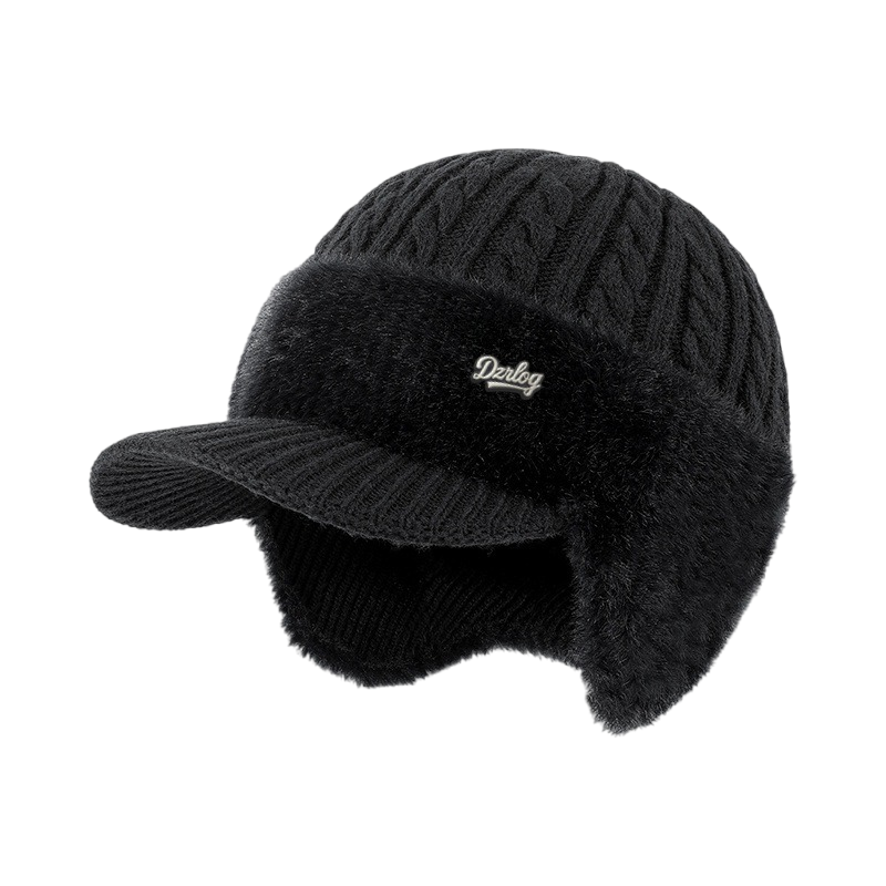Fur Trapper Hat Winter Ear Flap with Cable Knit and Faux Trim - Image 2