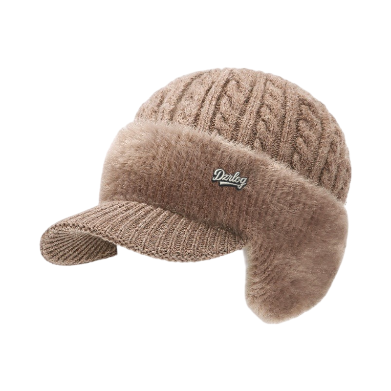 Fur Trapper Hat Winter Ear Flap with Cable Knit and Faux Trim - Image 3