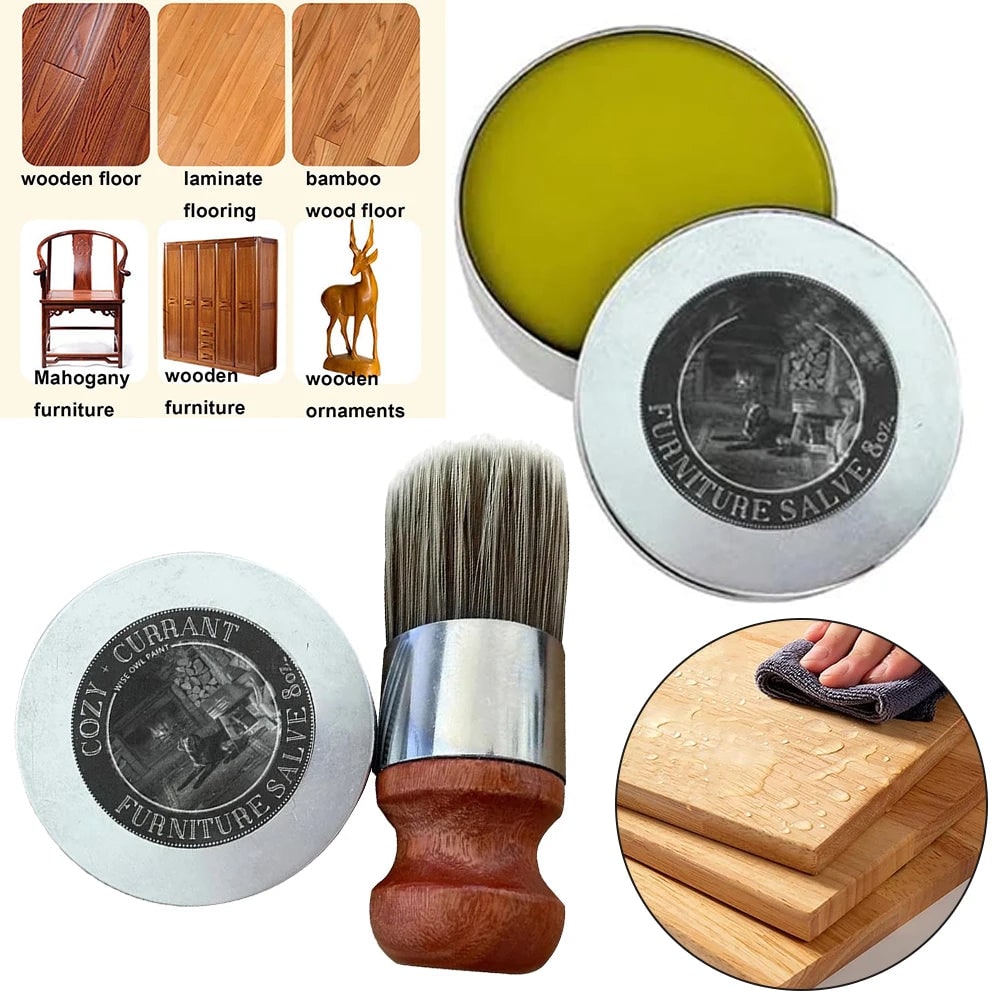 Furniture Salve Applicator Leather Care Conditioner Metal Tin Wooden Handle Polish - Image 1
