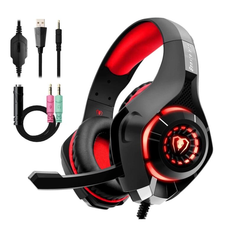 Gaming Headphones with Mic and LED Lights Wired Over-Ear Headset with Microphone and USB Power - Image 1