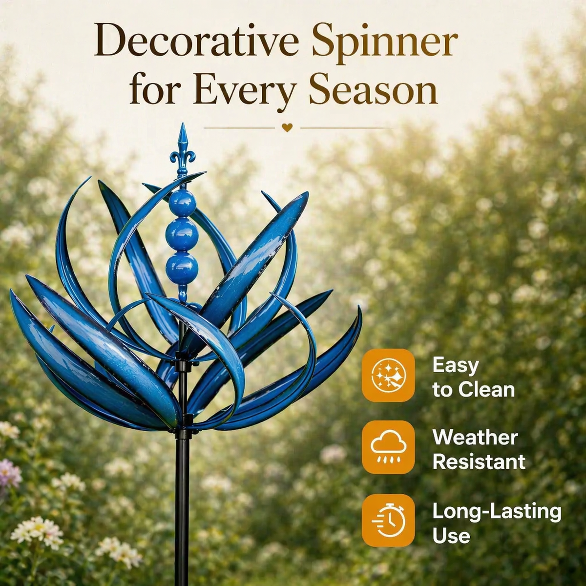 Garden Wind Spinners Metal Lotus Kinetic Rotating with Ground Stake - Image 3