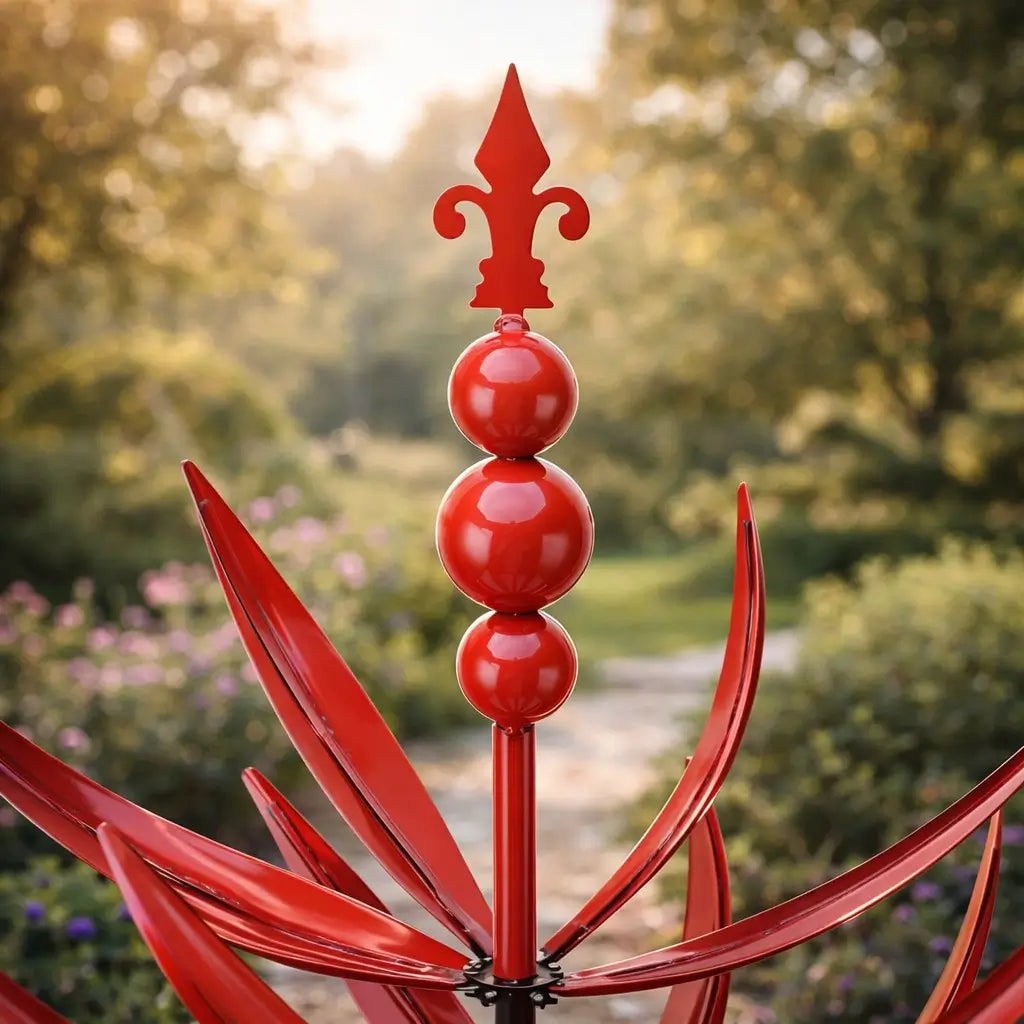 Garden Wind Spinners Metal Lotus Kinetic Rotating with Ground Stake - Image 5