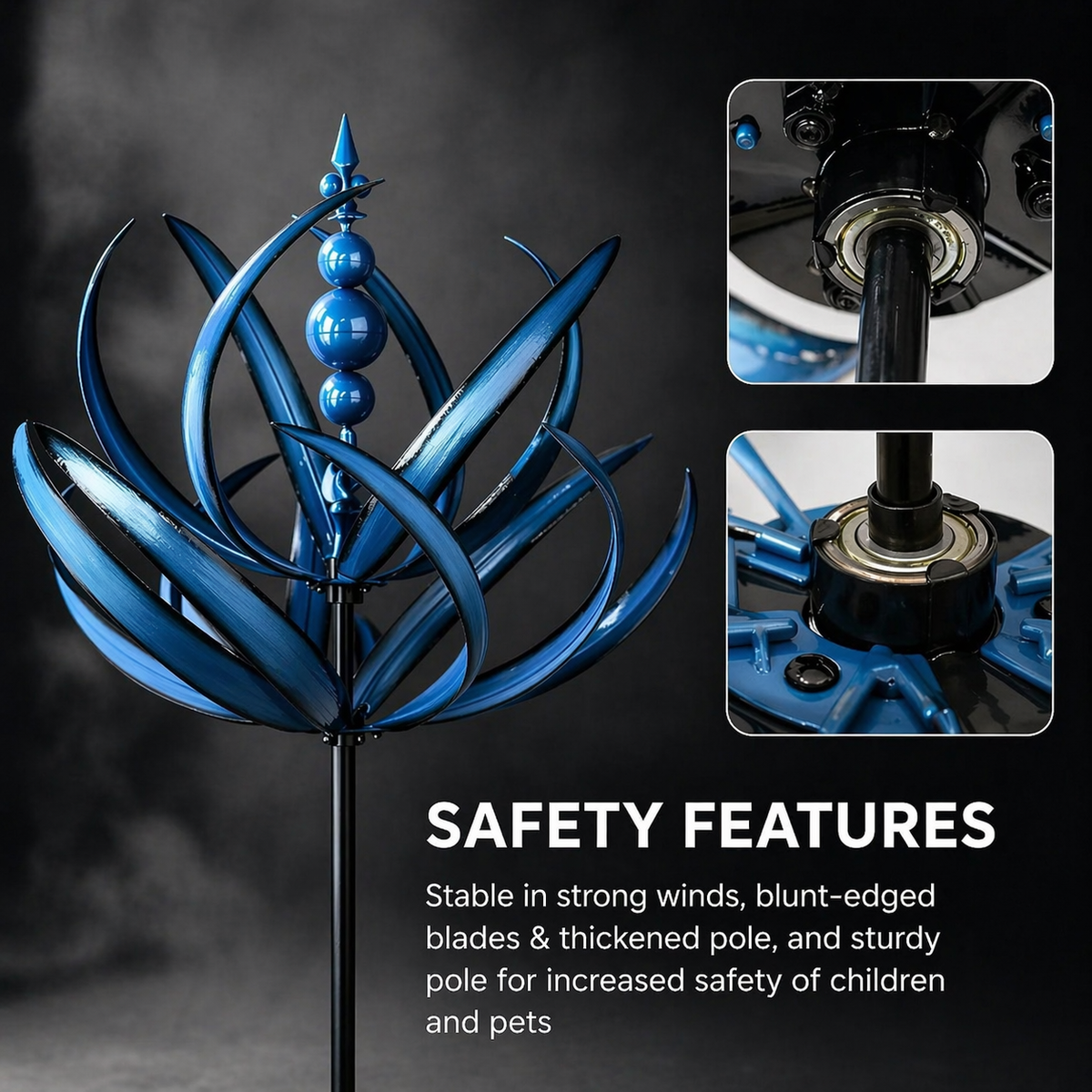 Garden Wind Spinners Metal Lotus Kinetic Rotating with Ground Stake - Image 9