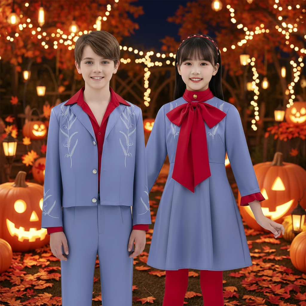 Girls' Halloween Anime Cosplay Costume Dress with Bow Tie and Red Collar for Police Officer Party - Image 1