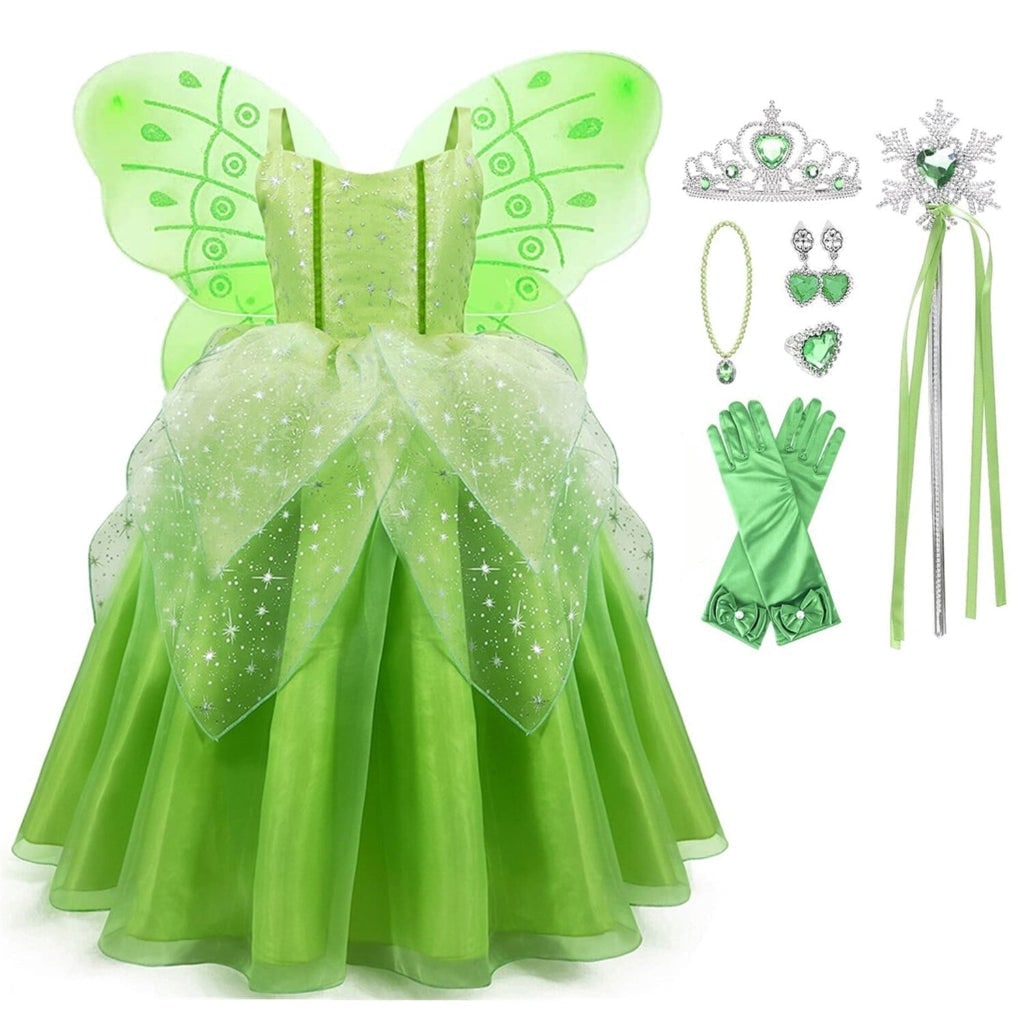 Girls' Halloween Fairy Costume and Dress Set with Wings Tiara Wand and Gloves for Pretend Play Party - Image 3