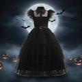 Girls' Halloween gothic schoolgirl Costume with Tiered Tulle Wig Socks and Accessories Family Set - Image 1