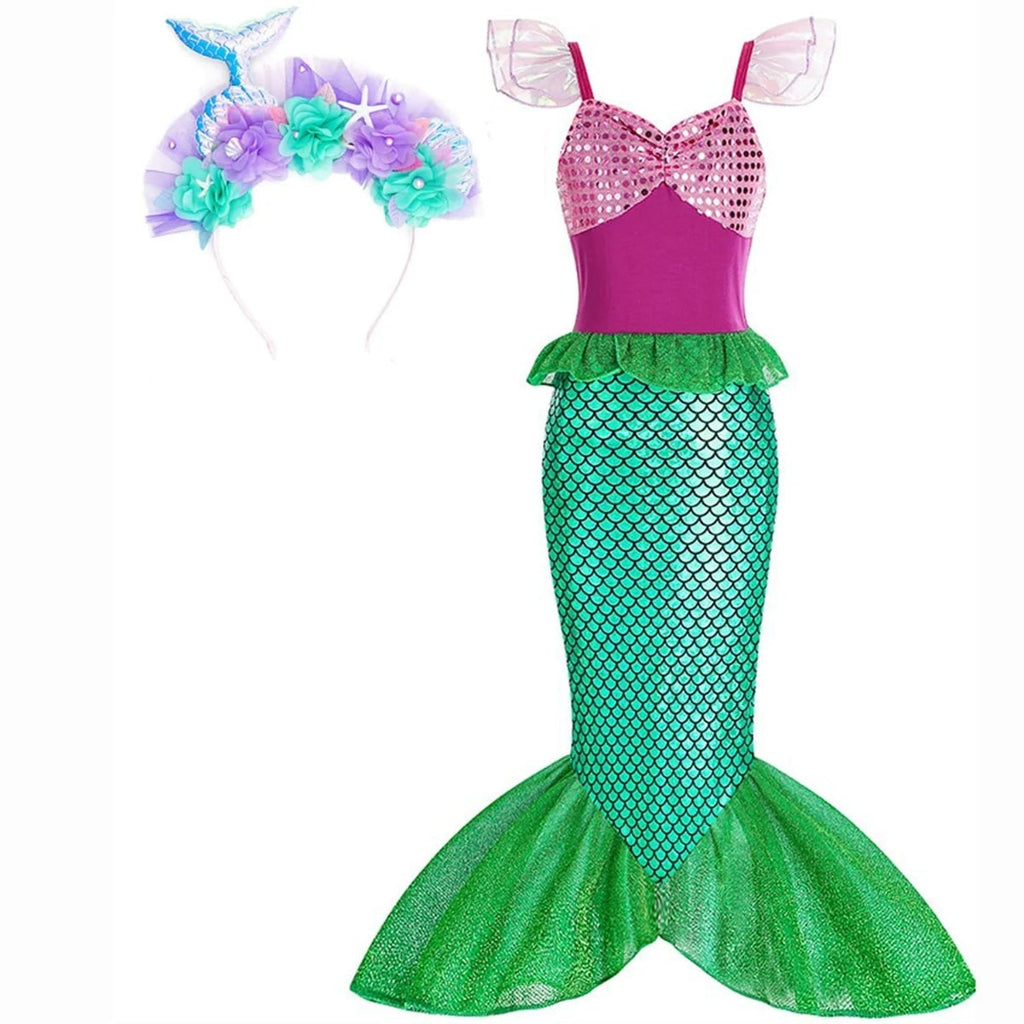 Girls' Halloween Mermaid Costume Dress with Sequin Accessories for Dress-Up Party - Image 10